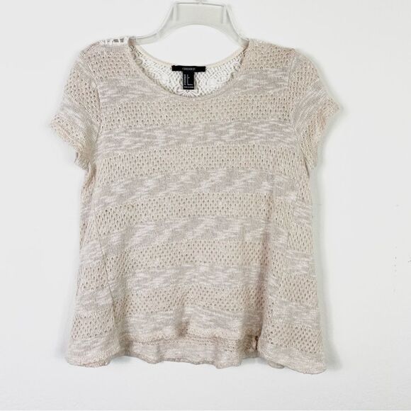 Forever 21 Ivory Lace Back Knit Short Sleeve Top - Picture 1 of 3